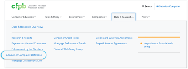 1_CFPB Website - Data & Reserach Menu